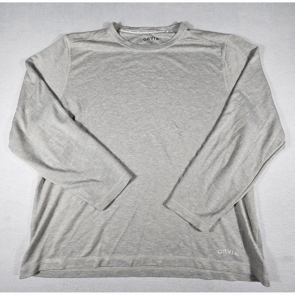Orvis Classic Collection Mens XL Grey Striped Long Sleeve Crew Neck Shirt